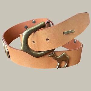 Vintage 1994 LCI Leather Camel Studded Belt Brass Buckle  Boho Small 26-28 waist